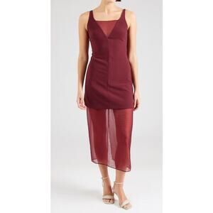 NWT Abercrombie Quiet Luxury V-Neck Sheer Midi Dress L Red Valentine Romantic